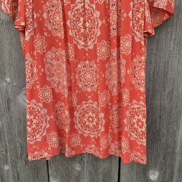 TORRID Top Womens 4XL Red Bandana Smocked Knit Gauze Crepe Off Shoulder Peasant - Picture 5 of 11